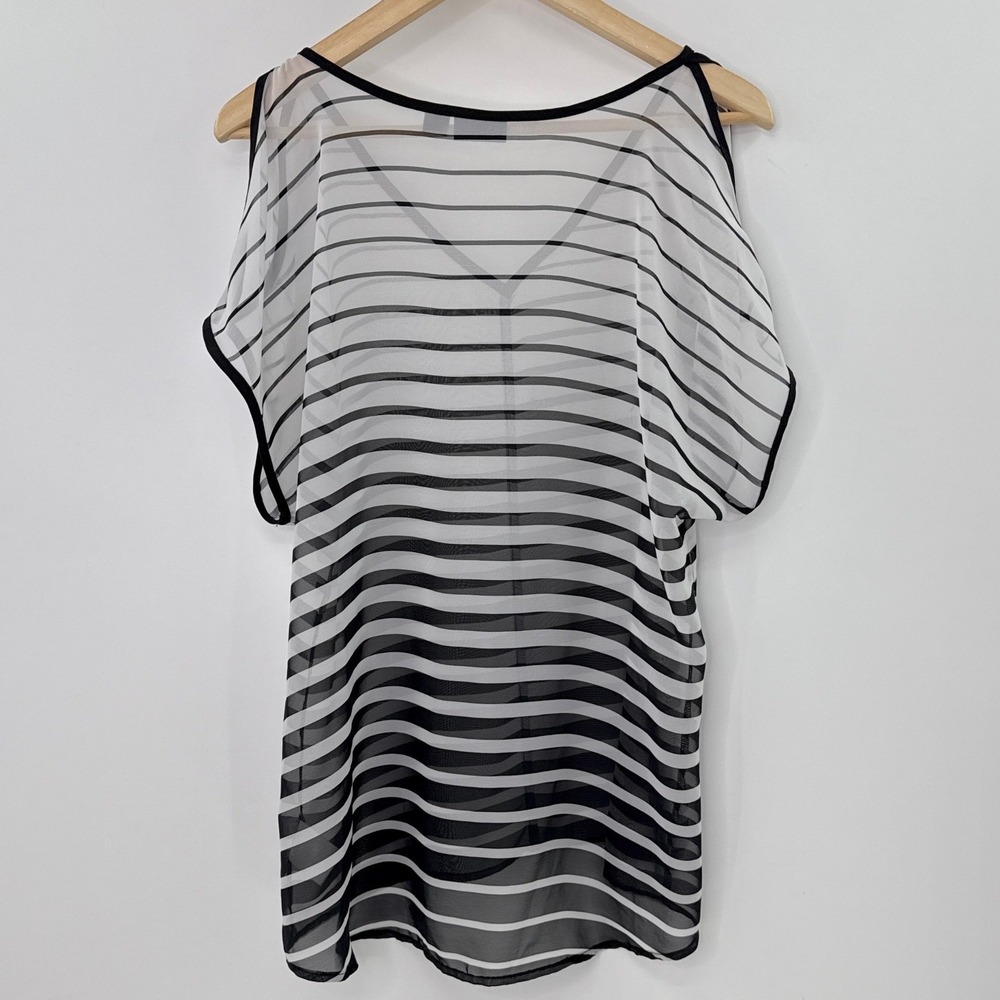 ANA A New Approach Women's Sheer Striped Cold Shoulder V Neck Top‎ Size S - Picture 2 of 9